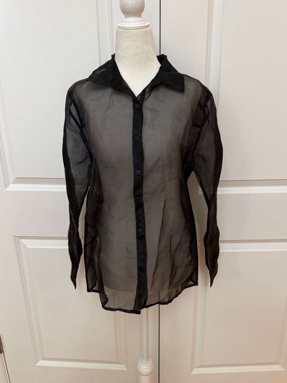 Forever 21 Black Sheer Organza Button Down Shirt Blouse S NWT